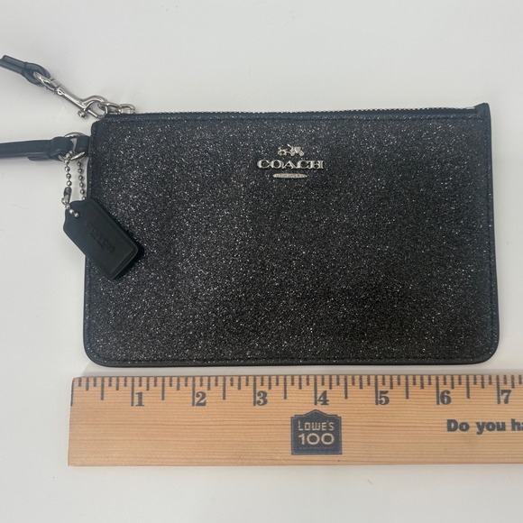 Coach Glitter Wristlet Pouch Black Sparkle Small Cosmetic Bag